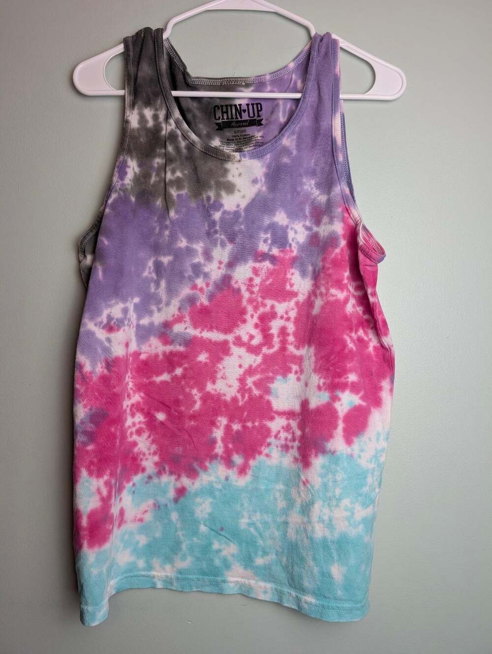 Boho Activewear Chin-Up Apparel Tie-Dye Tank Top Small Multicolor Cotton